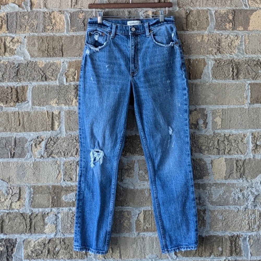 Abercrombie Distressed Medium Wash High Rise Mom Jean
